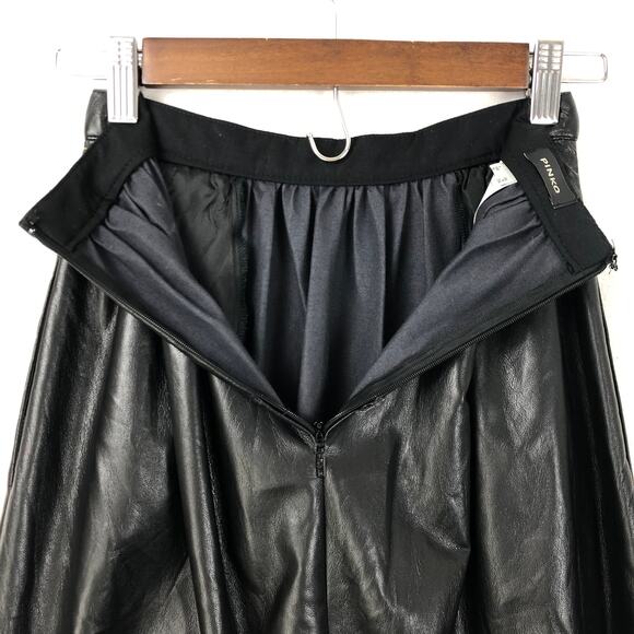 Pinko Skirt Black Asterismo 1 Similpelle Light Women's Midi Side Zip US Size 1 - Picture 6 of 16